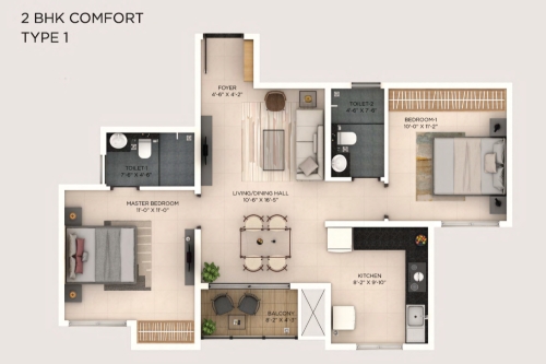 2 BHK Comfort Floorplan