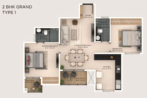 2 BHK Grand Floorplan