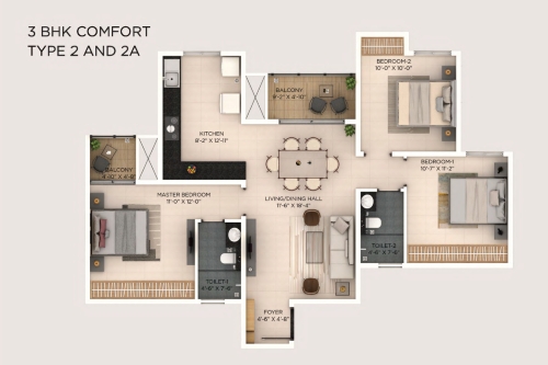 3 BHK Comfort Floorplan